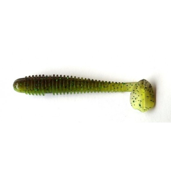 Силіконова приманка на хижу рибу, Taipan Slim View Fat, 3,3 дюйма, 6шт/уп, колір №13 Green pumpkin сhartrease neon